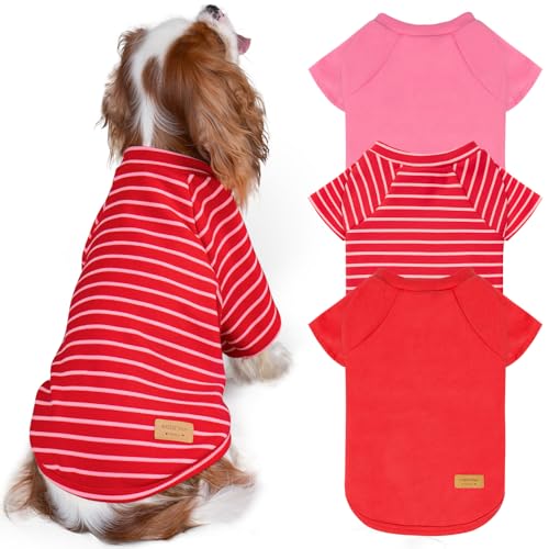 3Pack Dog Sweater with Sleeves Fleece Shirt for Small Dogs (Medium (8.5-13lbs) / 07# 3Pack(Red+Pink+Red Stripe))
