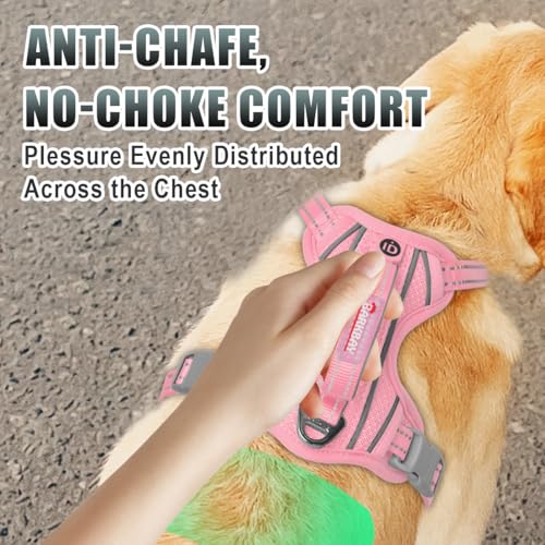 Dog Harness for Large Dogs No Pull Dog Vest ID Tag Pocket (Baby Pink / Large)