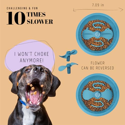 Slow Feeder Dog Bowls for Medium Breed (Petal Feeder Blue / 1.5 Cup - Fit 6.4-6.7'' Feeder Holes)