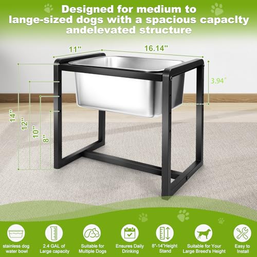 Adjustable Height Elevated Large Dog Water Bowls with Stainless Steel Bowls and Metal Stand (2GLLON)