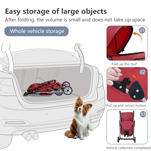 3 Wheel Foldable Pet Stroller (Red / 3 Wheels)