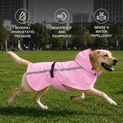 Stretch Fabric Dog Raincoat with Hood (Cherry Blossom Pink / Medium)