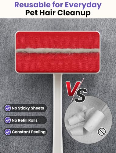 Reusable Pet Hair Remover Brush for Furniture (White+Red / Extra-Large)
