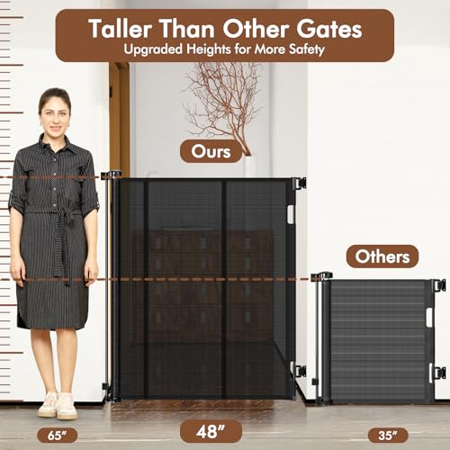 Reinforced 48" Extra Tall X 100" Extra Wide Retractable Baby Gate for Large Openings Extra Tall Dog Gates for Doorways Extra Long Baby Gate Mesh Large Dog Gate Indoor Pet Gate for Cats (Black / Reinforced 48" Tall x 100" Wide)