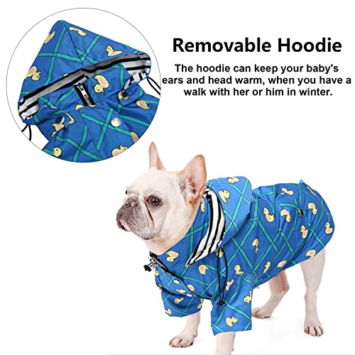 Dog Zip Up Raincoat with Reflective Buttons (XX-Large / Grid Blue)