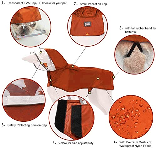 Pet Raincoat Packable Hooded Dog Rain Jacket Reflective Strips Lightweight Adjustable Poncho for Small Medium Large Dogs Orange XL (XL (Back:20 Inches) / Orange)