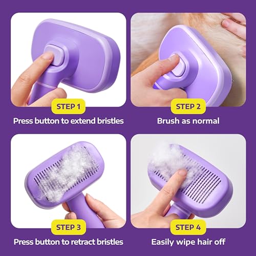 Self Cleaning Slicker Brush for Dogs and Cats (Purple)