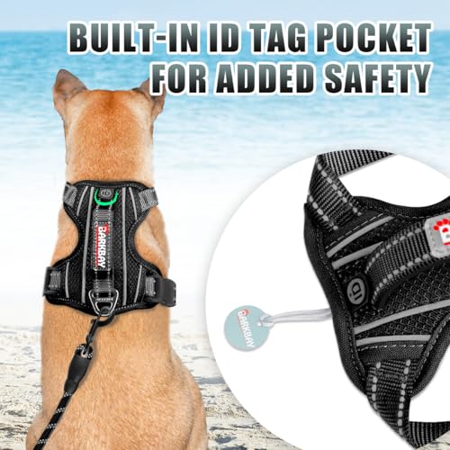 No Pull Dog Harness Large Reflective Dog Harness with Front Clip and Easy Control Handle for Walking Training Running with ID tag Pocket (Black / Large)