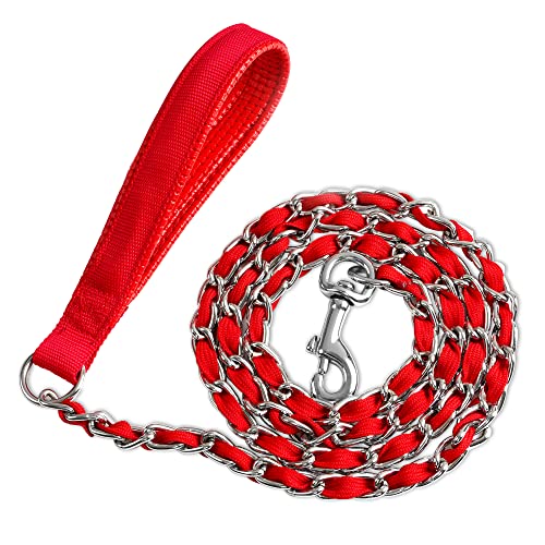 Metal Chain Dog Leash Chew Proof for Dogs (Red / 6FT 3.0mm (Medium dogs))