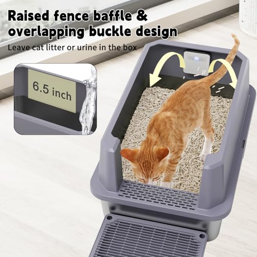Stainless Steel Litter Box (Gray with Deodorizer, 2 Pack)