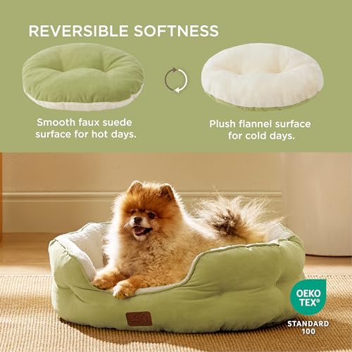 Small Dog Bed Washable (25"L x 21"W x 8"Th / Pale Bean Green)