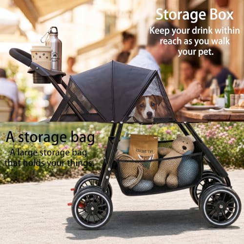 2-in-1 Foldable Pet Stroller 4-Wheel for Small Dogs & Cats,Dark Gray +Red (Dark Gray +Red)
