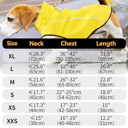 Dog Raincoat Adjustable Waterproof Reflective Rain Jacket for Small Medium Large Dogs (M Chest 26"-32" / Yellow)