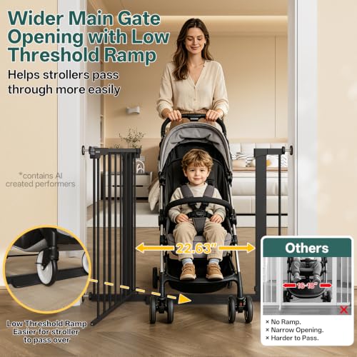 29.6 39.1 in Wide Baby Gate for Stairs and Doorways (Black / 29.6-39.1"W x 28"H)