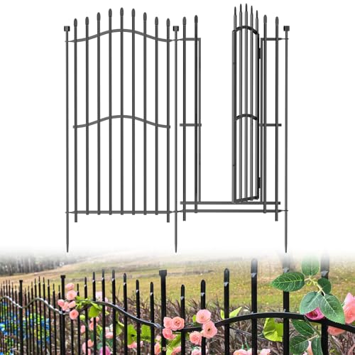 No Dig Garden Fence 48" H x 9'L with Gate Decorative Yard Dog Panels (48 in(H) X 9 ft(L))