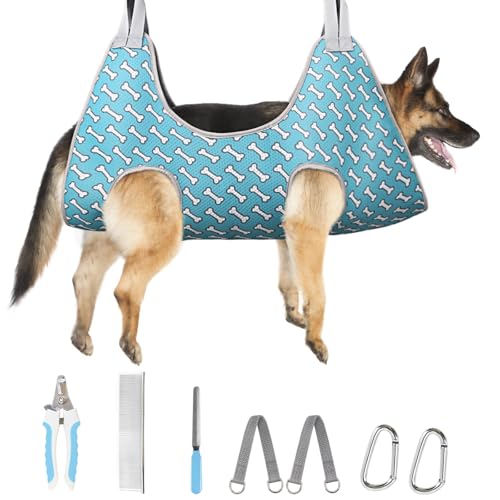Dog Grooming Hammock for Nail Trimming (XL（ Max 85 Lb：Leg space: 11.8"-22.5"） / Coral Blue)