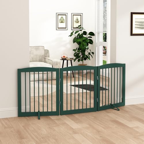 Freestanding Pet Gate for Dogs (24" Height-3 Panel / Green)