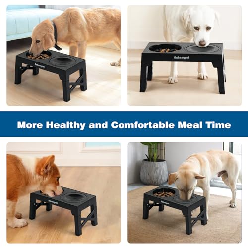 3-in-1 Elevated Slow Feeder Dog Bowls for Food and Water, 5 Heights Adjustable Raised Dog Bowls, Non-Slip, No Spill, for Small Medium Large Dogs and Cats(Black) (3Pcs-Black)