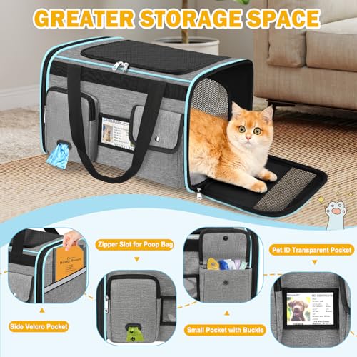 Large Cat Carrier Soft Sided Travel Pet Carrier Airline Approved (Gray)