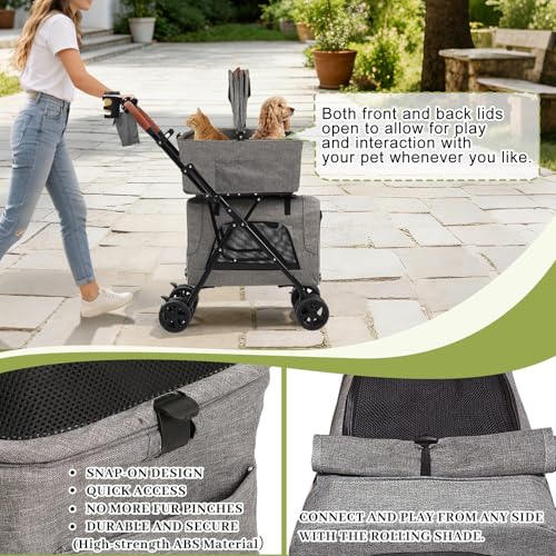 Double Pet Stroller with Detachable Carriers (Double-Grey)