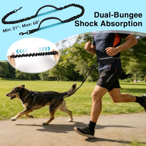 Hands Free Dog Leash with Zipper Pouch (Black)