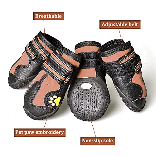 Dog Boots for Dogs Non (Size 6: （2.9''x2.5'')(L*W) for 52-70 lbs / Brown)