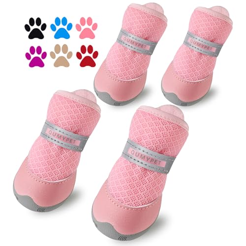 Dog Shoes for Small Dogs Hot Pavement Puppy Dog Boots & Paw Protectors (Pink / size 3: 1.70"x1.31"(L*W))