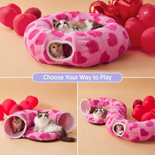 Lesure Donut Cute Jacquard Cat Tunnel Bed Kitten Toys for Puppy Bunny (Standard (33.5"L x 33.5"W x 10"H) / A Lover Hearts)