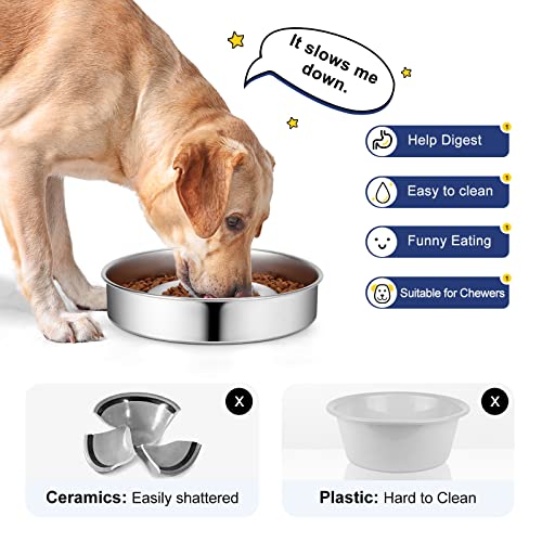 Stainless Steel Slow Feeder Dog Bowl (4 Cups/ 2.0" Deep (Max 6Cups))