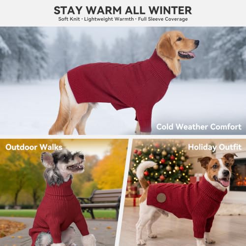 Dog Sweater Long Sleeve Warm Knit Sweaters for Large Dogs Boy Girl (Burgundy / XXX-Large)
