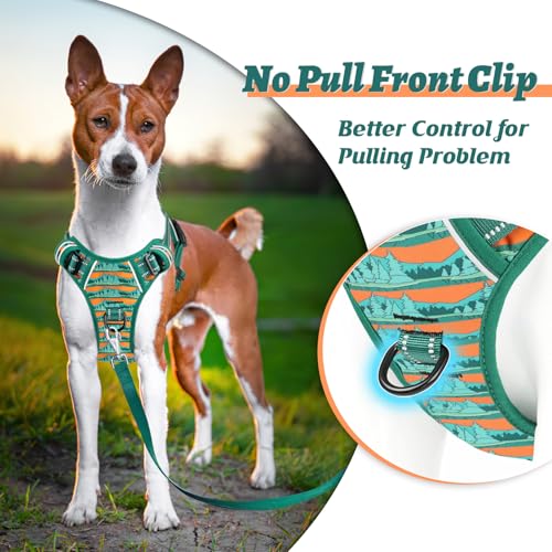Dog Harness No Pull Adjustable Padded Reflective Harness for Small Medium Large Dogs with Handle for Walking Training (L / Wilderness)