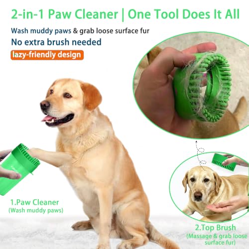Dog Paw Cleaner Cup with Detachable Top Brush for Large & XL Dogs (Large(3Towels&Brush) / Green)