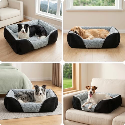 Medium Dog Bed Rectangle Washable Orthopedic Soft Calming Sleeping Pet Cuddler with Anti (M(25"x 21"x 8") / Black)