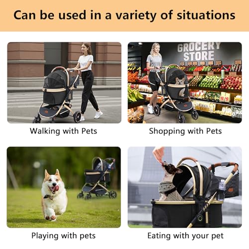 Dog Stroller with Removable Carrier Foldable Pet Stroller (Black)