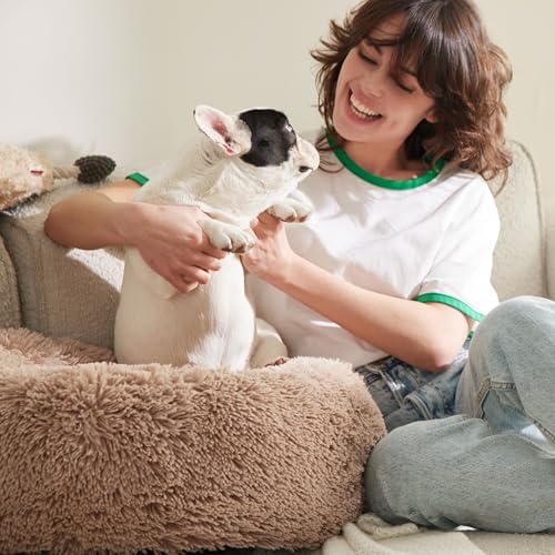 Calming Dog Bed Medium Size Dog Donut Washable Pet Bed (30"L x 30"W x 8"Th / Camel)