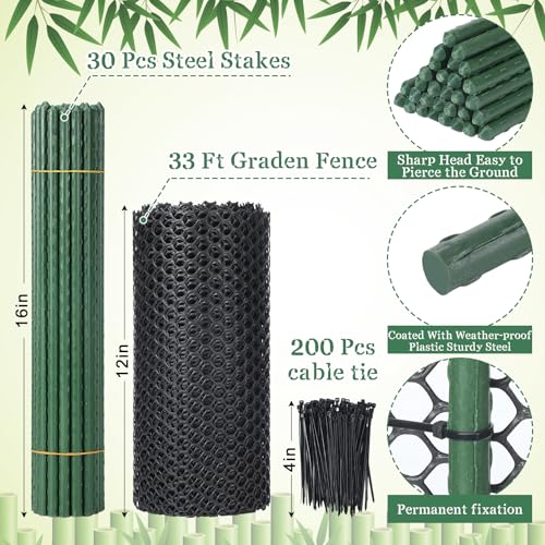 Animal Barrier Fence 12in x 33ft No Dig Garden Fence Mesh Fencing with Steel Stake Movable Portable Temporary for Poultry Dogs Rabbits Chicken Snake Barrier Garden Backyard Outdoor (12in x 33ft)