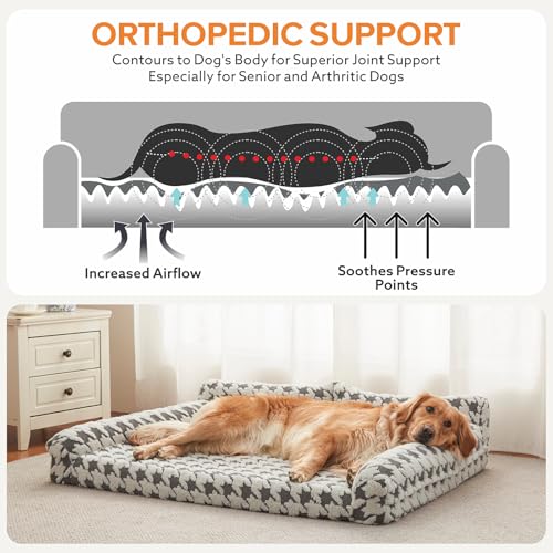 Orthopedic Dog Beds for Medium Dogs Washable (Grey Plaid / M(28"x22.8"x9.4"))