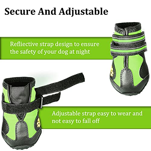 Dog Boots & Paw Protectors Non (Size 1: （2.3''x1.6'')(L*W) for 10-23 lbs / Green)