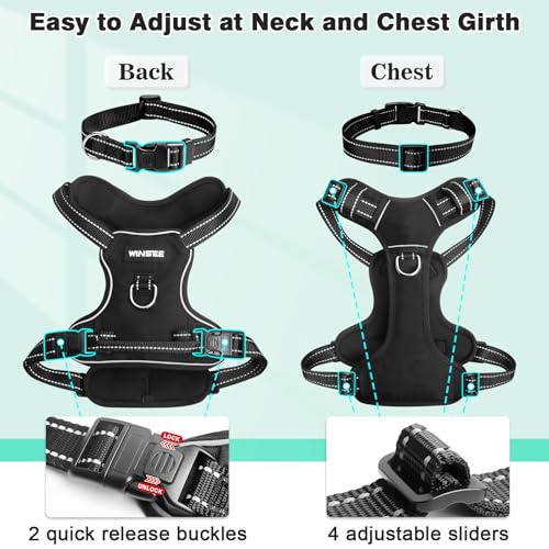 Dog Pet Harnesses No Pull with Dog Collar (X-Large / Black)