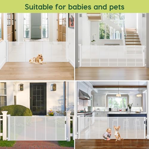 Reinforced 80 Inch Extra Wide Retractable Baby Gate with Support Rods (White / 33" Tall x 80" Wide（ With Reinforced Bar ）)