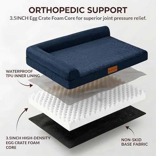 Orthopedic Large Dog Bed Washable Pet Sofa Bed 36X24 Navy Blue (Navy Blue / 36"L x 24"W x 3.5"Th)