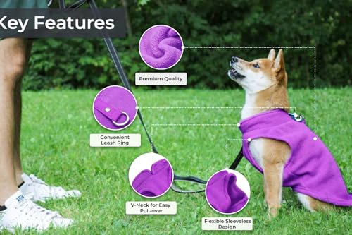 Dog Fleece Vest Sweater with Leash Ring (XXL (25-35lbs) / Purple)
