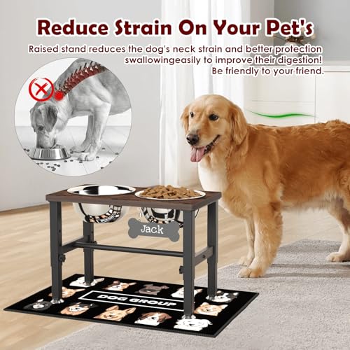 Elevated Dog Bowls with Slow Feeder & Mat for Medium and Large Dogs (Brown-1.7L)