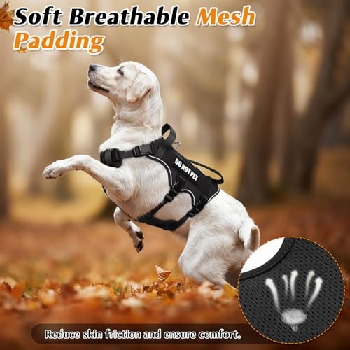 Escape Proof Dog Harness with Double Handle+4 Removable Patches (X-Large / Black)