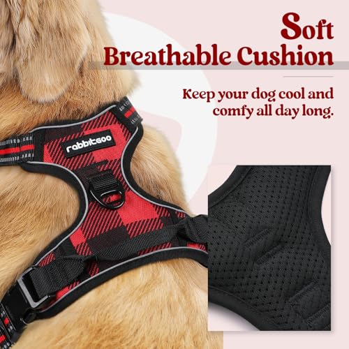 Dog Harness No Pull Medium Sized with 2 Leash Clips (Medium / Red Plaid)