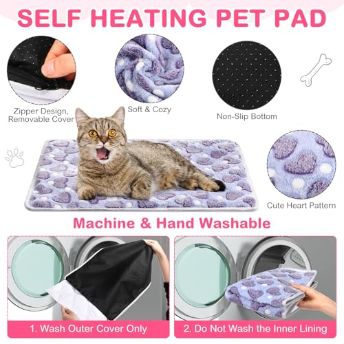 4 Pack Self Heating Cat Bed Cat Self Warming Pad with Removable Cover Extra Warm Thermal Pet Pad Washable Pet Crate Mat Anti Slip Kennel for Indoor Outdoor Pets (16 x 20 Inches)