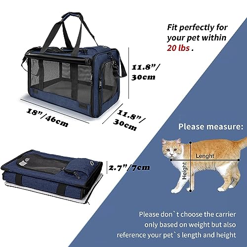 Medium Cat Carrier Large Cat 15 lbs+ Soft Pet Car Cage Small Puppy (Navy / 18.1"L x 11.8"W x 11.8"H)
