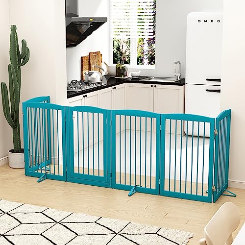 Freestanding Pet Gate with Door (6 Panel 32" / Blue)