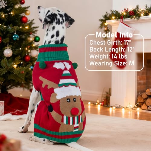 Dog Christmas Sweater for Small Dog Thick Knit with Reindeer Pattern (Medium (7-11lbs) / 3# Santa hat reindeer)