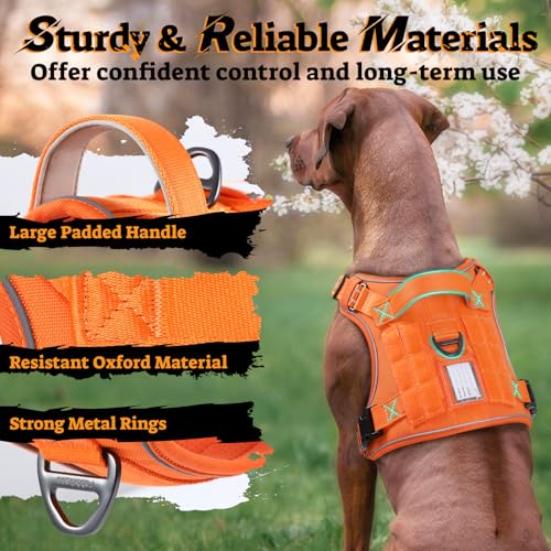 Tactical Dog Harness for Large Dogs (L(Chest:22"-37",Neck:21.1"-30.3",Back:8.3") / Orange)